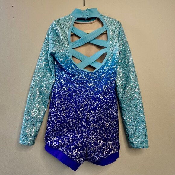 WEISSMAN Sparkly Blue Biketard Girls IC 7-8 Dance Costume Chained To The Rhythm - Picture 2 of 6